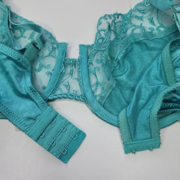 Vintage Christian Dior Bra Embroidered Lace Satin Blue Size 34D - Picture 9 of 13